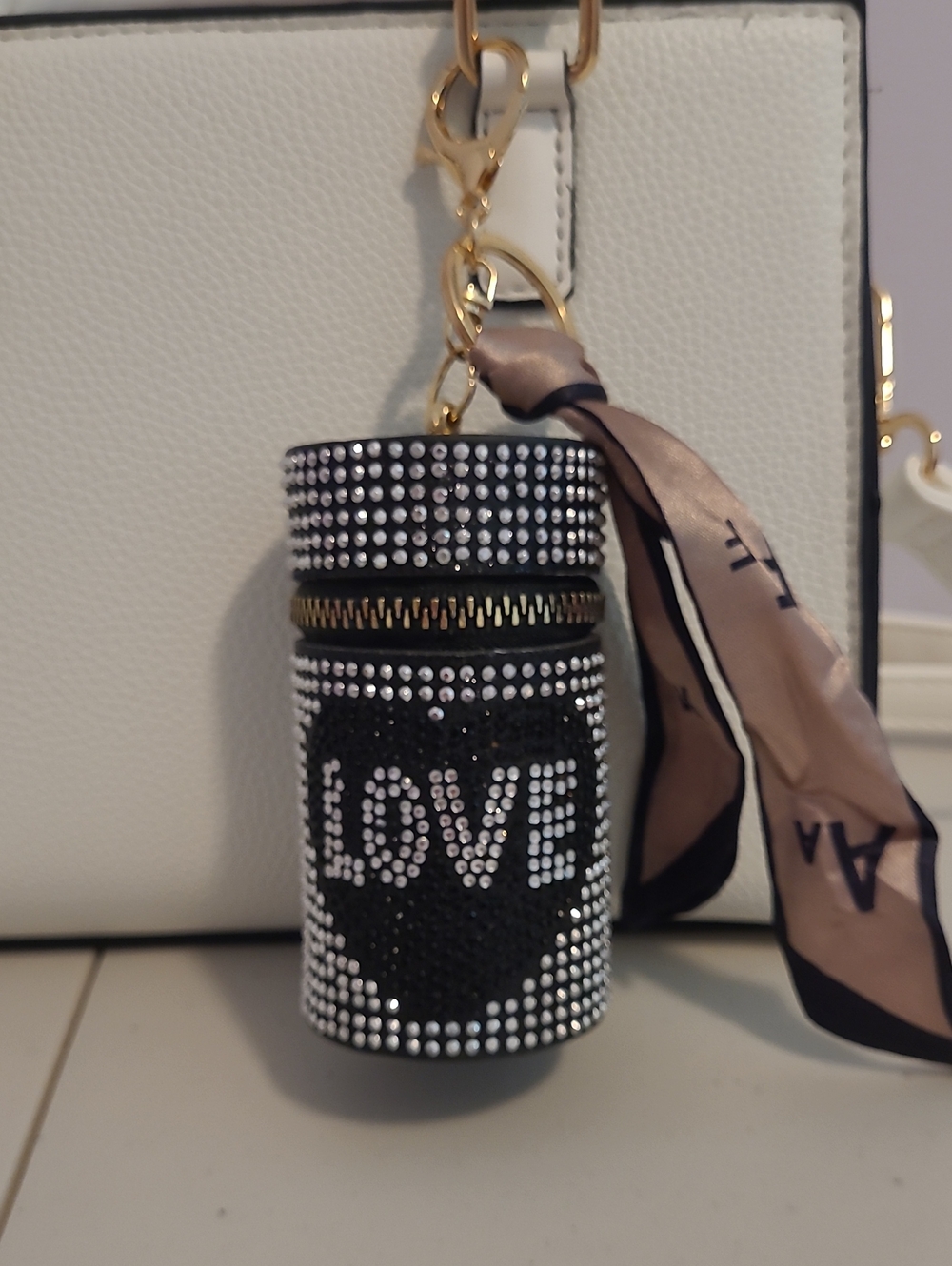 Crystal Rhinestone 'LOVE' Charm Keychain with Scarf